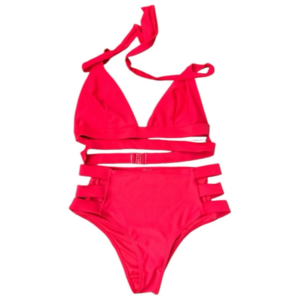 WOLF + WHISTLE Red High Waisted Cut Out Bikini Set Womens SZ 10 Large BRAND NEW